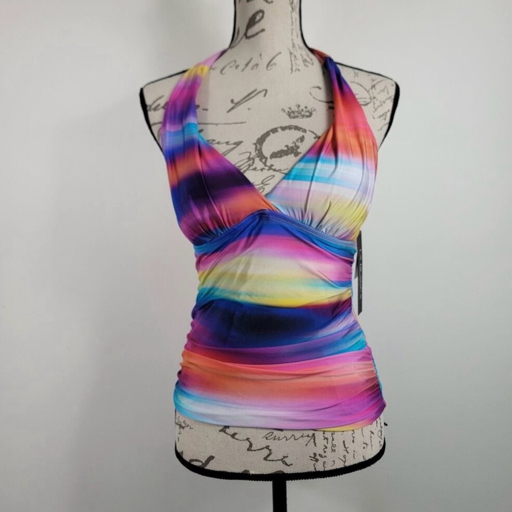 La Blanca Women's Size 6 Tankini Halter Swimsuit Top Striped Multicolor
